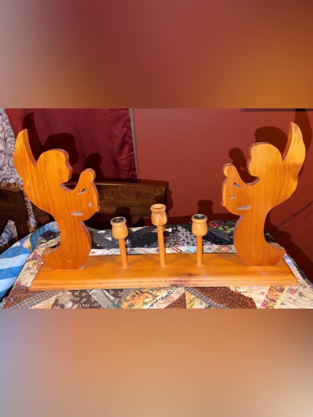 Wooden Vintage Angel Candle Holder Cottage Core